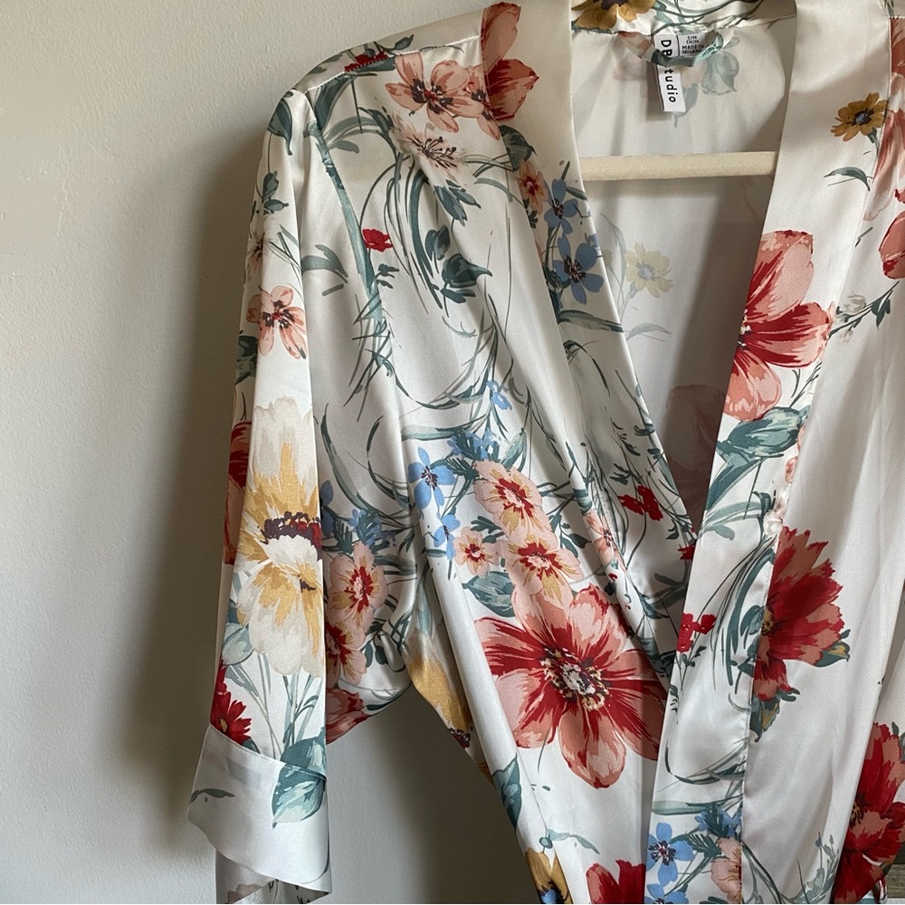 David's Bridal Floral Satin Robe - Multicolor
